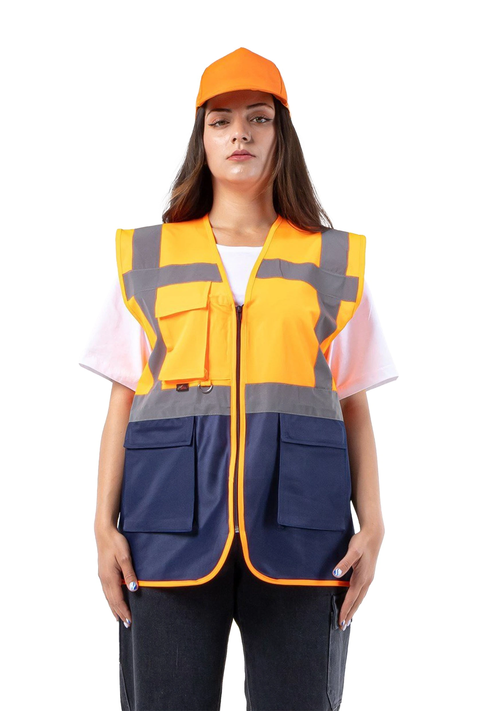 Alaska Hi-Vis Mühendis Yeleği Neon Turuncu - Lacivert