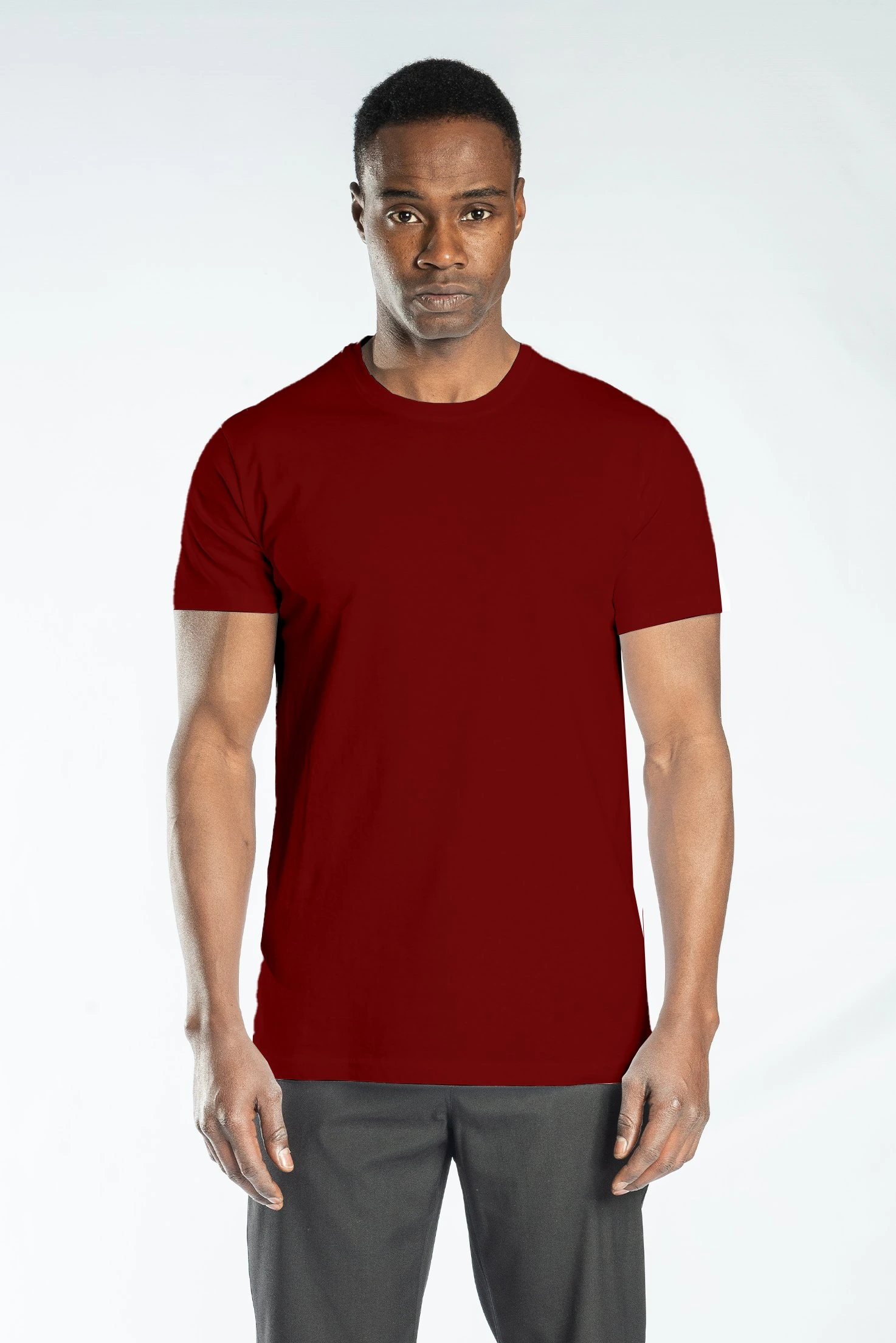 Regular Basic Bisiklet Yaka T-Shirt Bordo