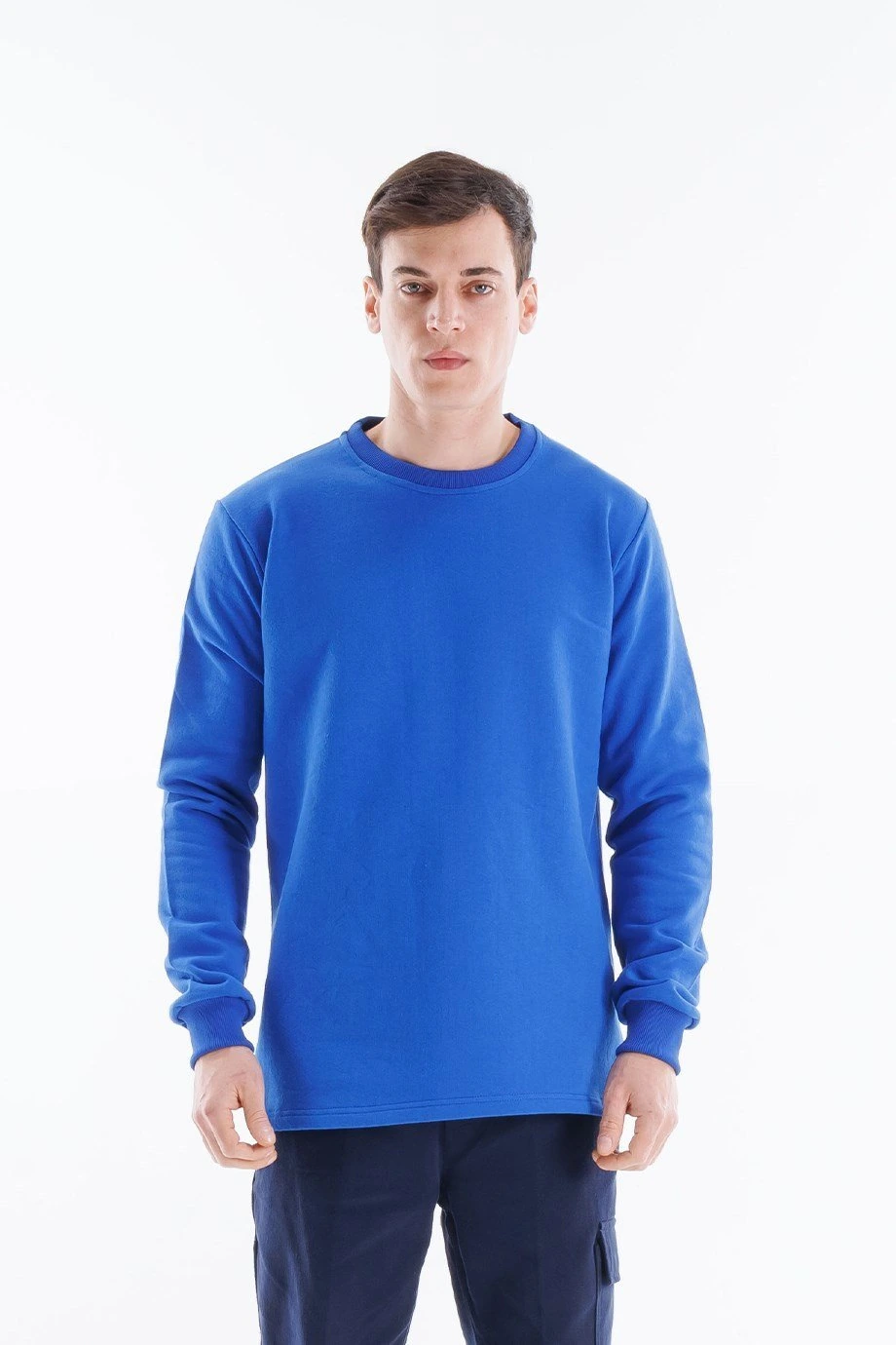Regular Bisiklet Yaka Sweatshirt Saks Mavi