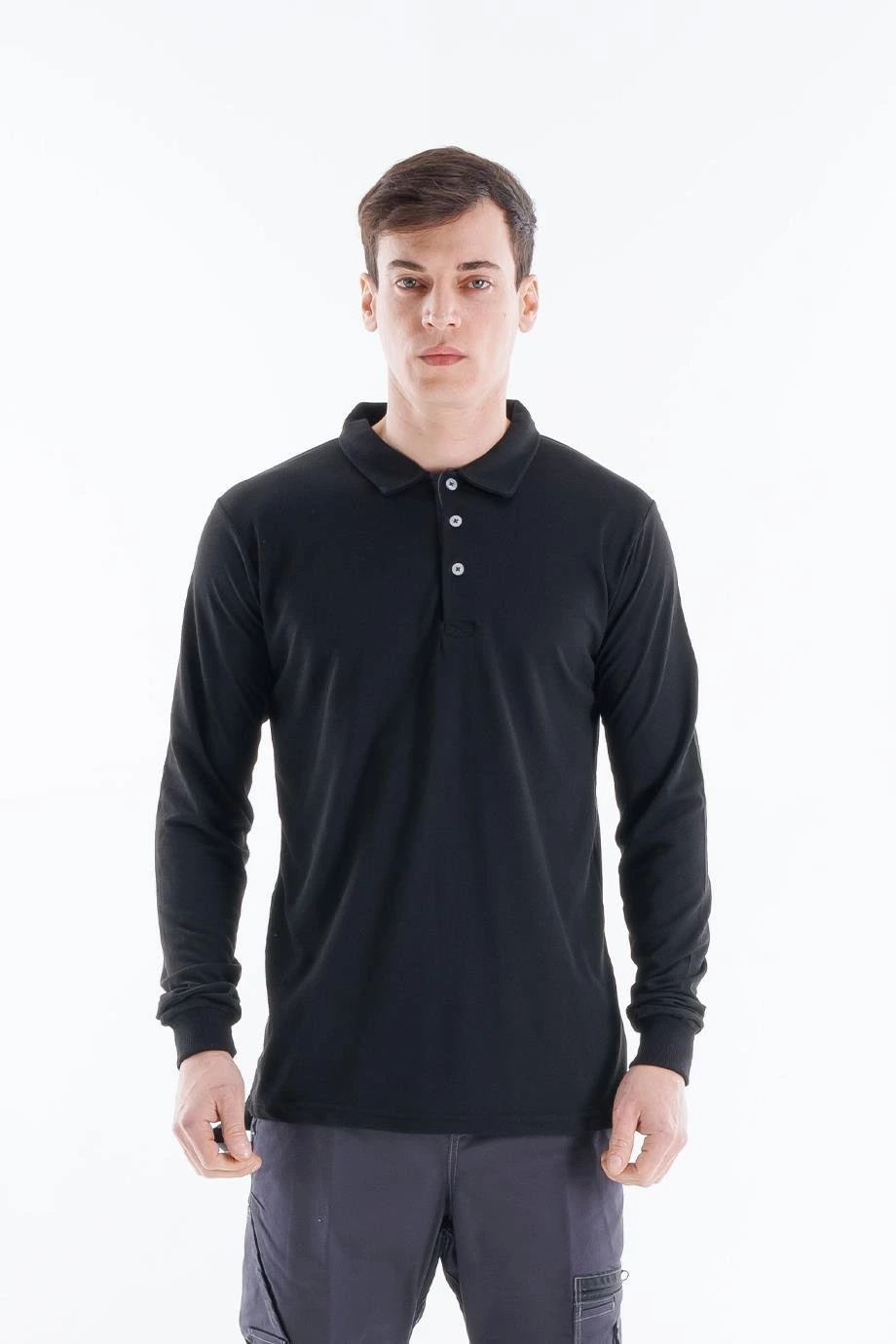 Regular Polo Pike Uzun Kol T-Shirt Siyah